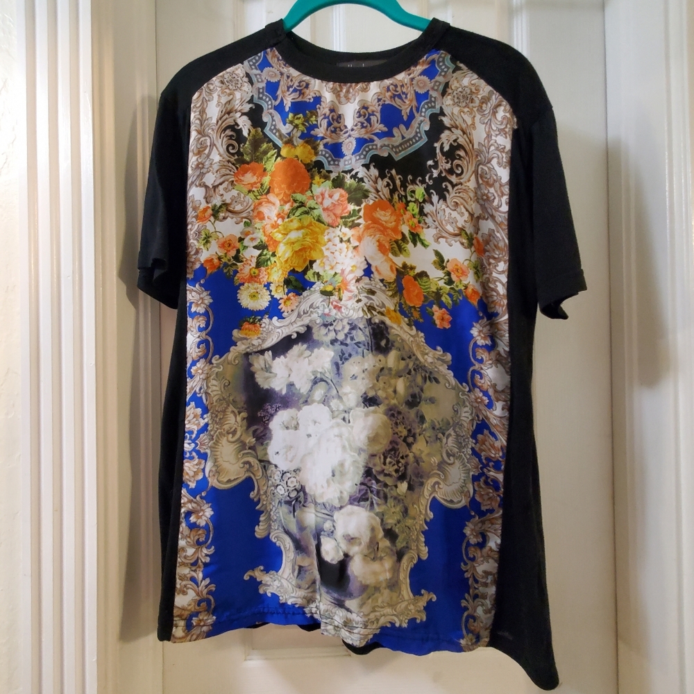 Maximalist Floral Designer-esque Silk Pannel Graphic Tee (S)